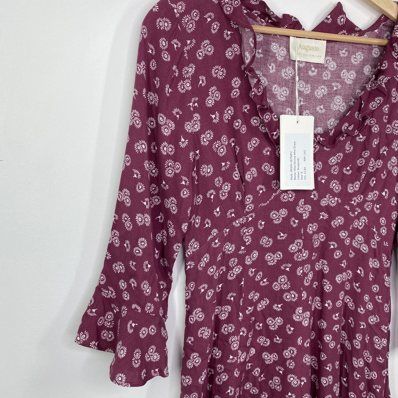 Auguste The Label Mae Devine Mini Dress Burgundy Floral Ruffle Us 4 Au 8 Jm193 — image 5 of 8